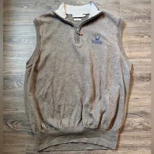 Peter Millar Men's Large Meeino Wool 1/4 Zip Brown Sweater Vest Golf Preppy Logo